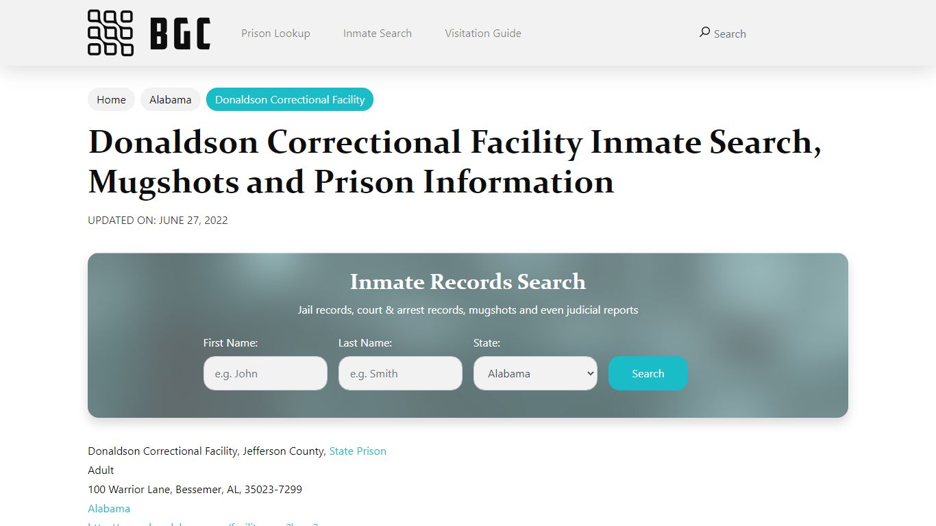 Donaldson Correctional Facility Inmate Search, Mugshots , Visitation ...