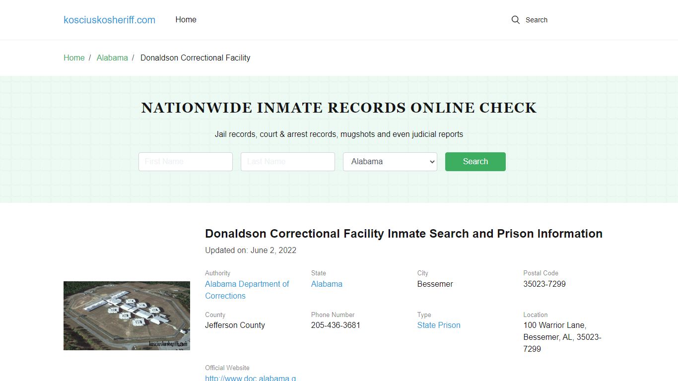 Donaldson Correctional Facility Inmate Search, Visitation, Phone no ...